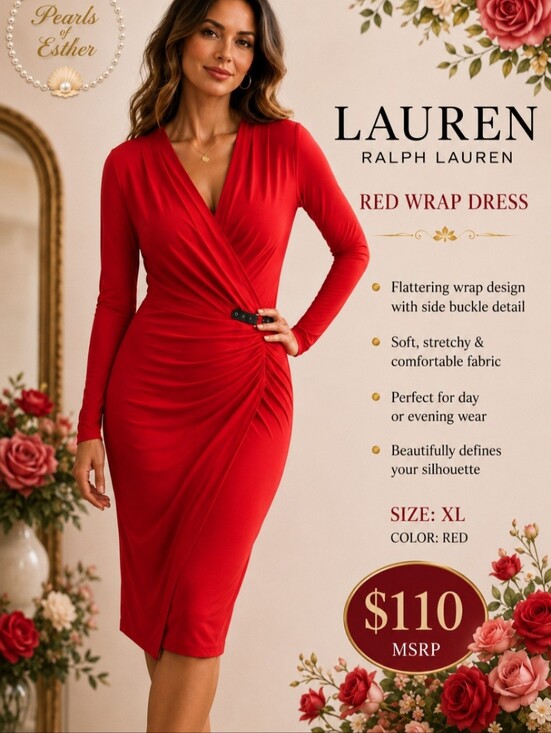 Lauren Ralph Lauren Dresses & Skirts - Lauren Ralph Lauren Red Long-Sleeve Wrap Midi Dress